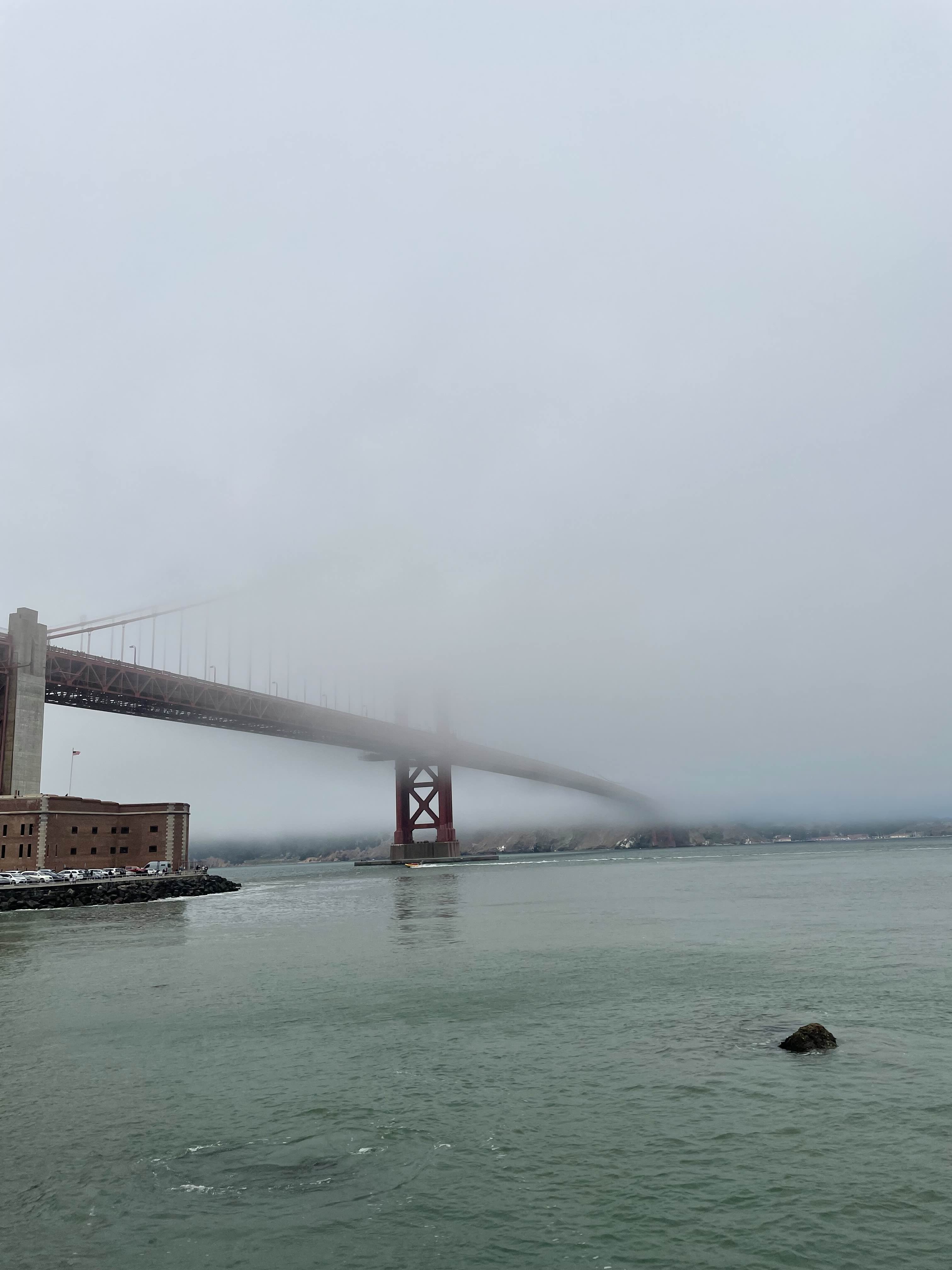 Golden Gate Bridge covered in fog