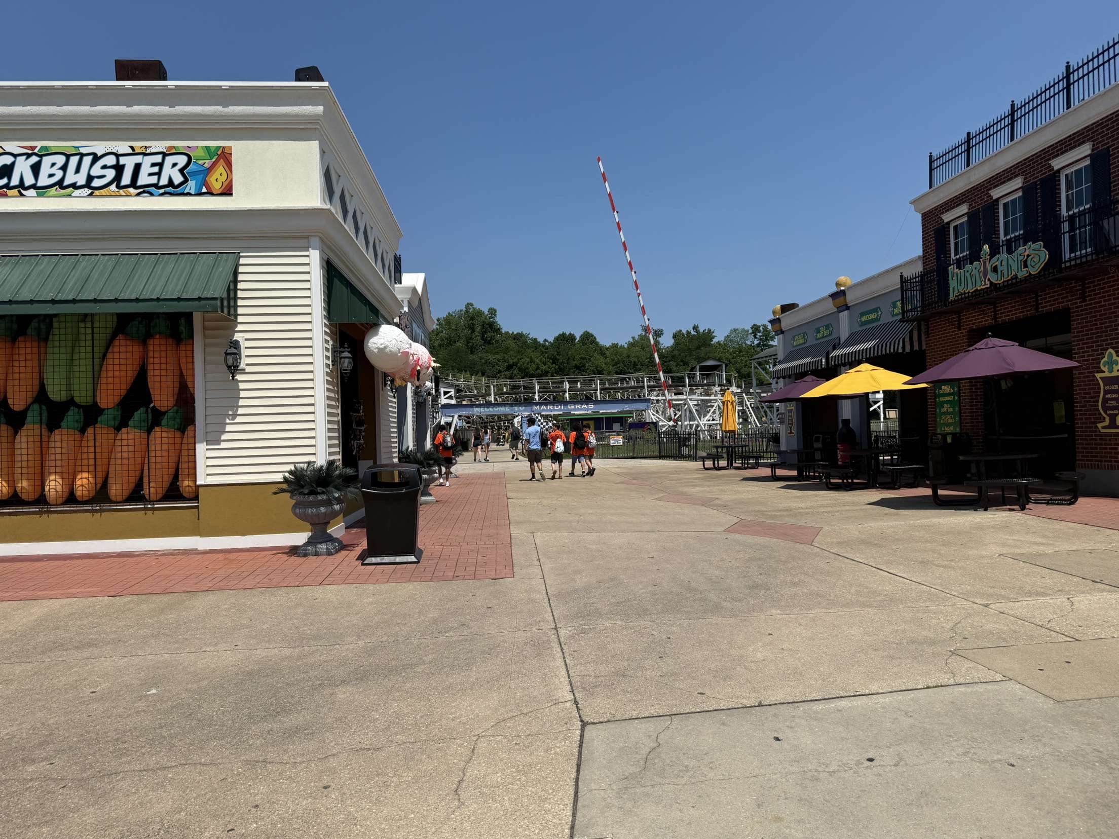 A rather empty midway with a train that doesn't run